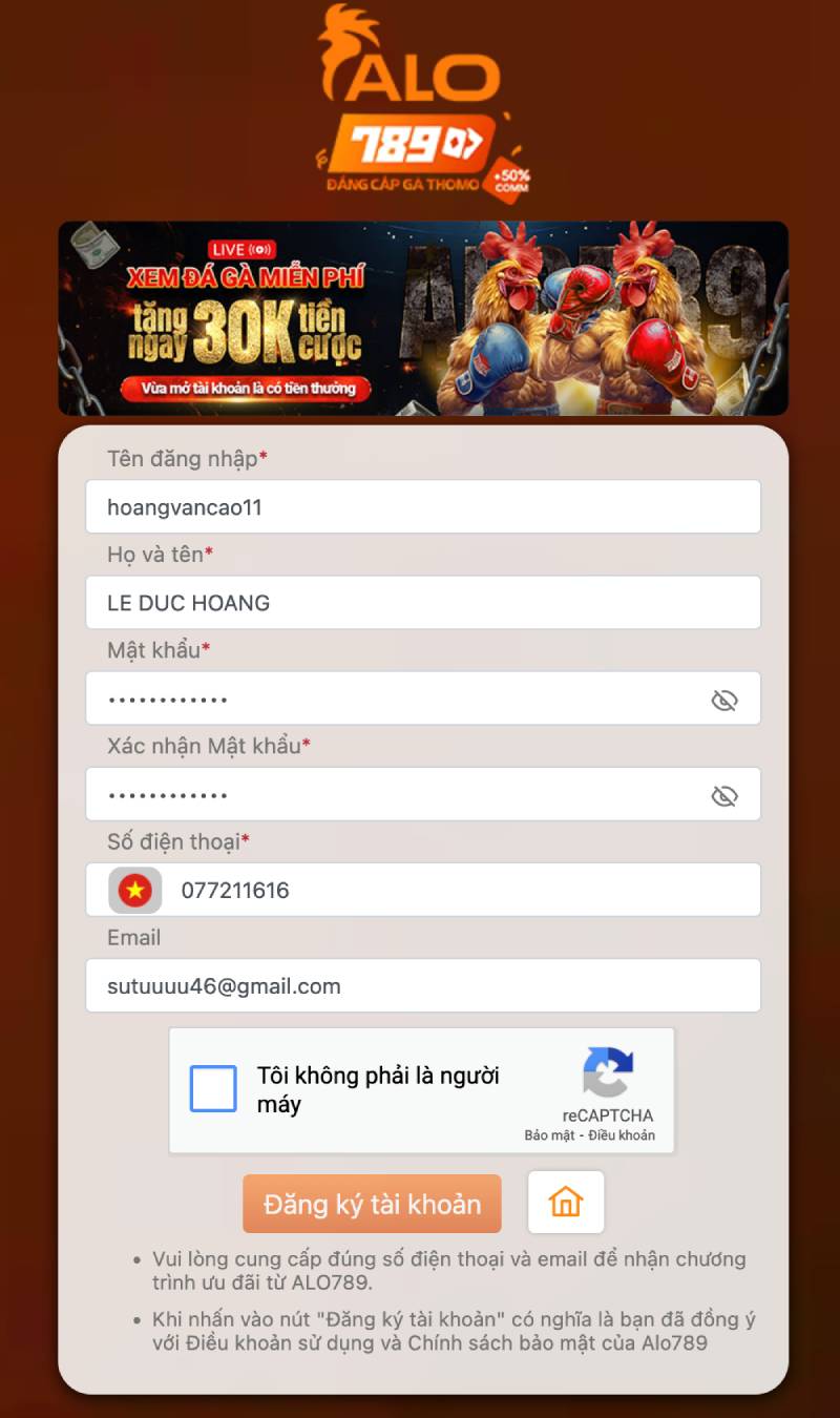 Bước 2: Điền thông tin đăng ký