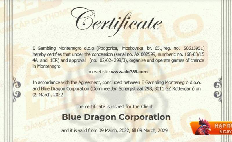 ALO789 - Nhà Cái Đá Gà Thomo Trực Tiếp ALO 789 Uy Tín Nhất 2025 2 Giấy phép từ E-Gambling Montenegro