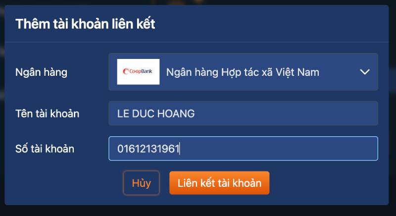 Liên kết tài khoản ngân hàng với Alo789